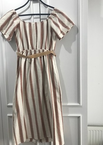 Bej Çizgili Bohem Uzun Elbise - Görsel 4