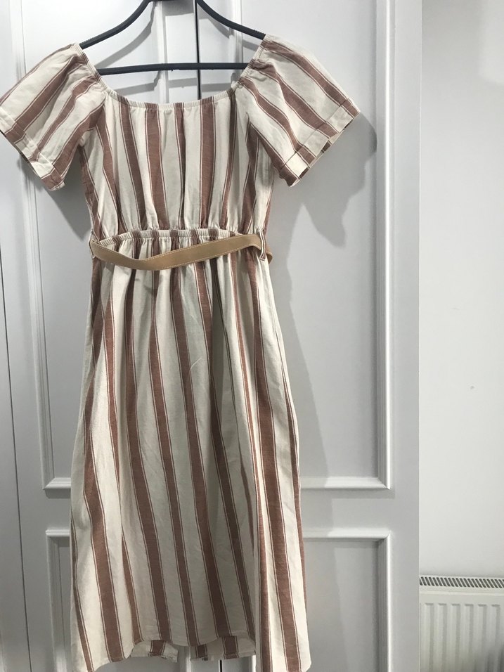 Bej Çizgili Bohem Uzun Elbise - Görsel 4