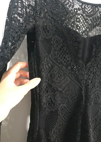 Dantel Detaylı Siyah Midi Goth Elbise - Görsel 2