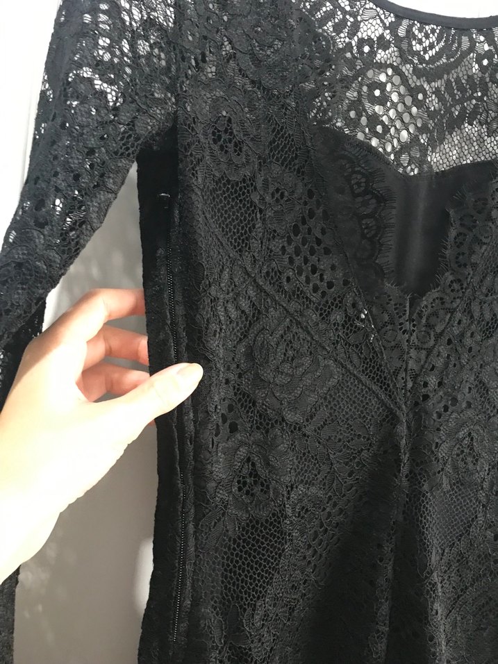 Dantel Detaylı Siyah Midi Goth Elbise - Görsel 2