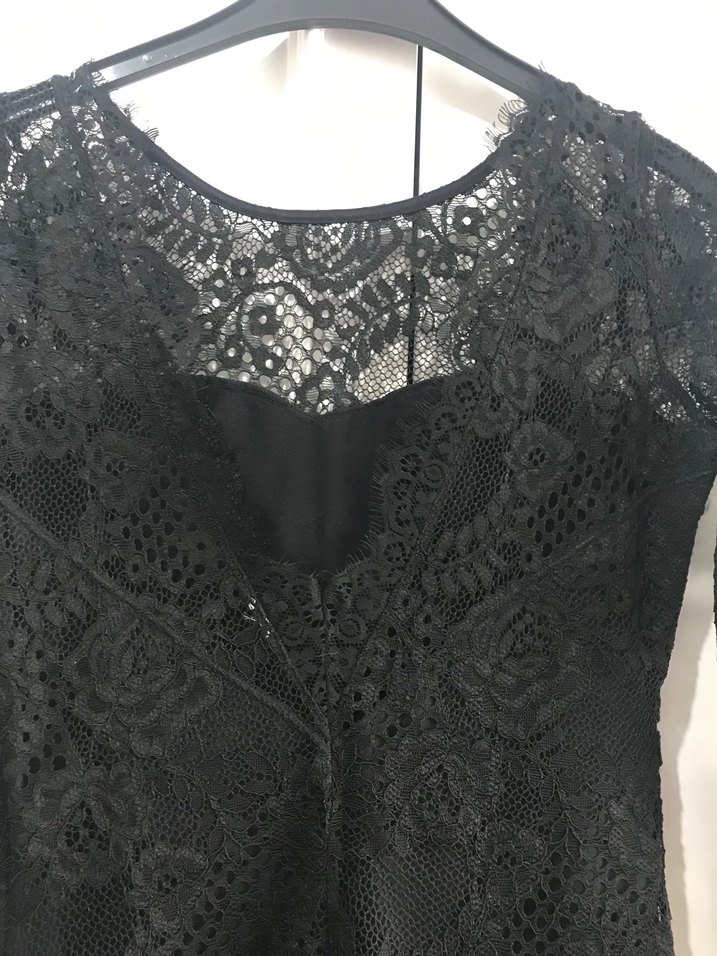 Dantel Detaylı Siyah Midi Goth Elbise - Görsel 4