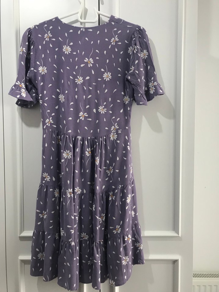 Mor V Yaka Midi Elbise - Görsel 3