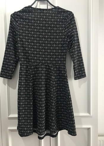 Uzun Kollu Siyah Desenli Mini Elbise - Görsel 2