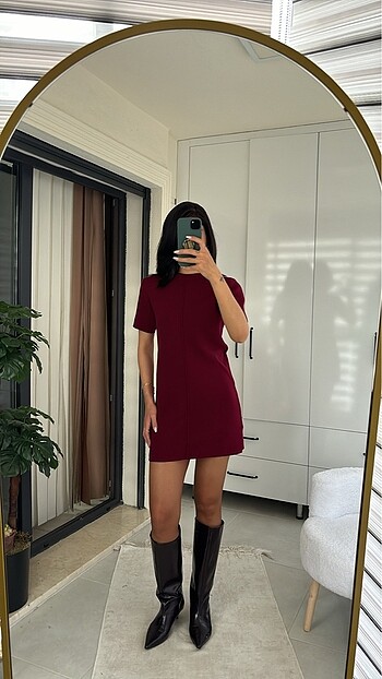 Bordo elbise kısa
