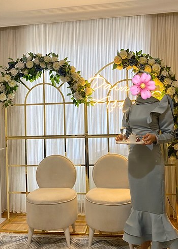 Mint yeşili Uzun Kollu Abiye Elbise - Görsel 3