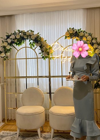 Mint yeşili Uzun Kollu Abiye Elbise - Görsel 2