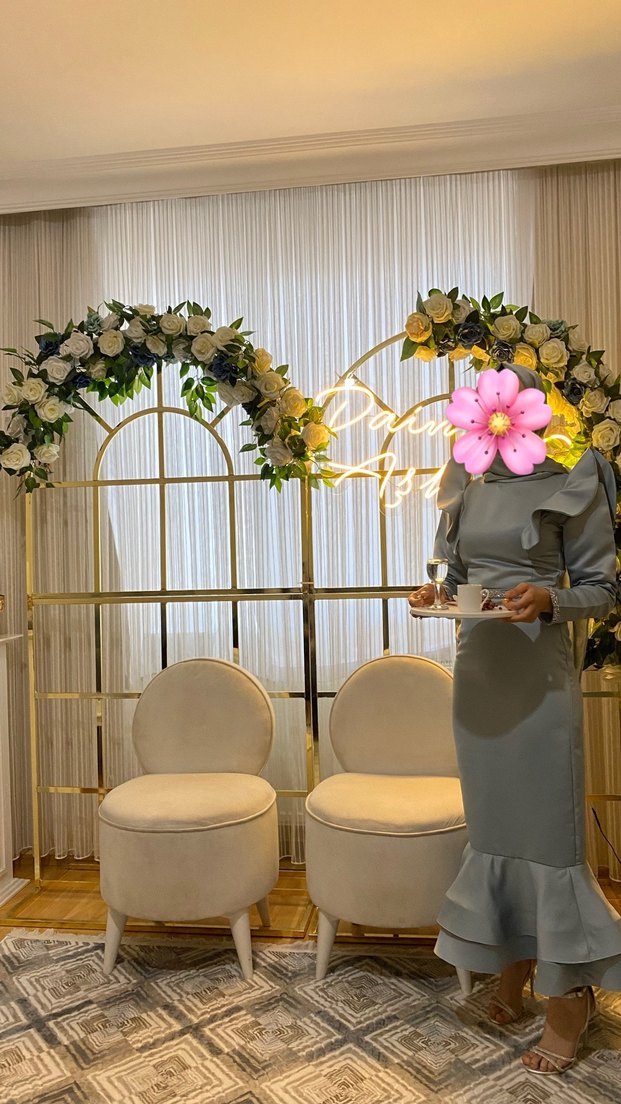 Mint yeşili Uzun Kollu Abiye Elbise - Görsel 2