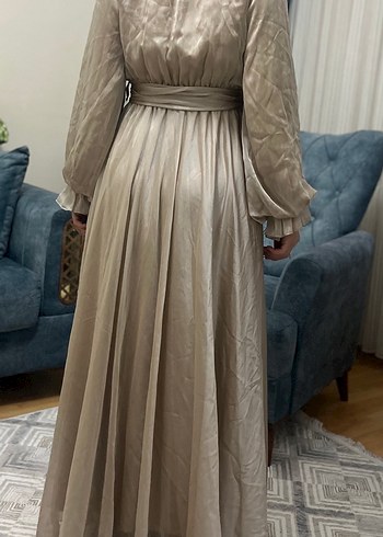 Bej Uzun Bohem Elbise - Görsel 8