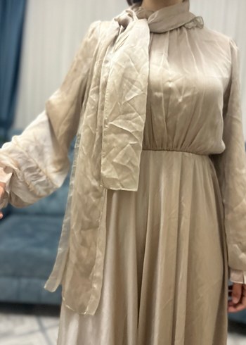 Bej Uzun Bohem Elbise - Görsel 10