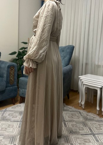 Bej Uzun Bohem Elbise - Görsel 6