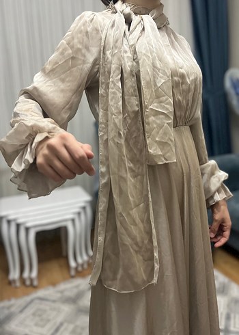 Bej Uzun Bohem Elbise - Görsel 7