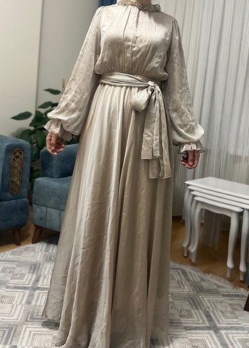 Bej Uzun Bohem Elbise - Görsel 3