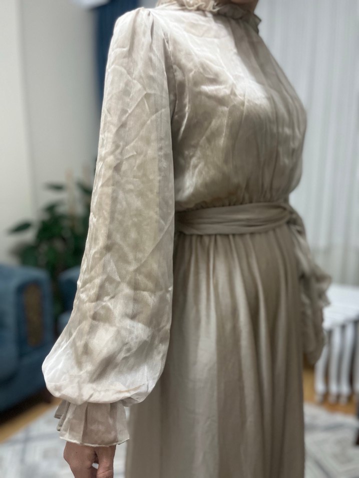 Bej Uzun Bohem Elbise - Görsel 4