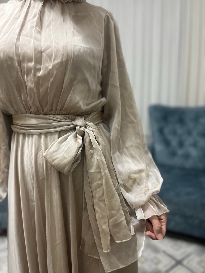 Bej Uzun Bohem Elbise - Görsel 2