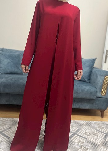 Kırmızı Uzun Salaş Kadın tulum elbise - Görsel 4