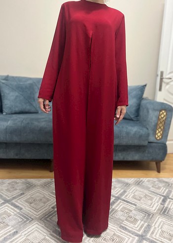 Kırmızı Uzun Salaş Kadın tulum elbise - Görsel 5