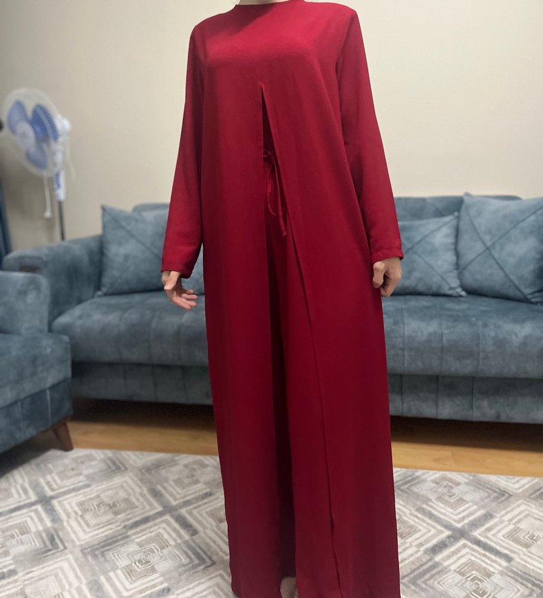 Kırmızı Uzun Salaş Kadın tulum elbise - Görsel 3