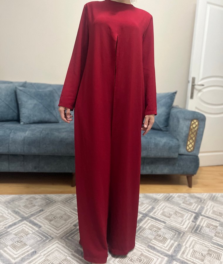 Kırmızı Uzun Salaş Kadın tulum elbise - Görsel 5