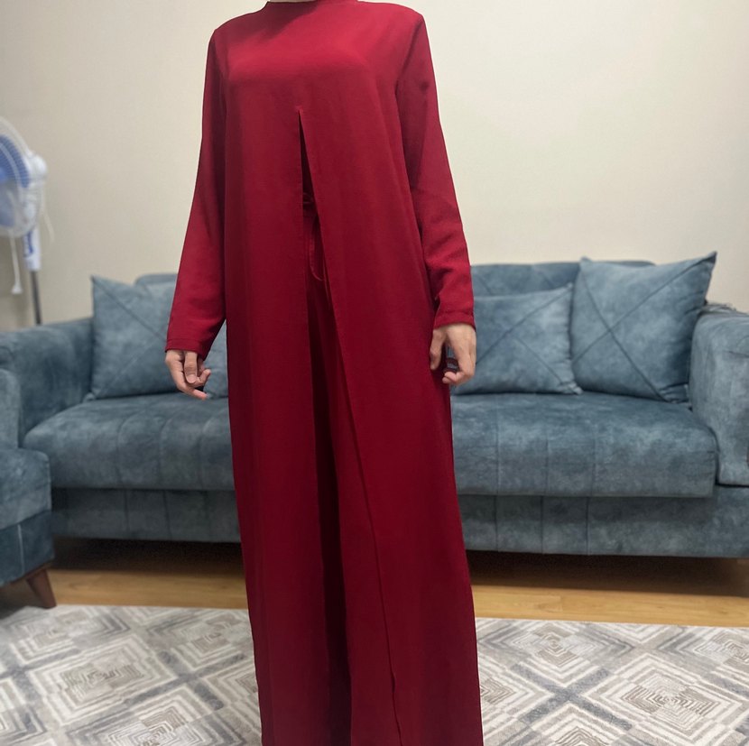 Kırmızı Uzun Salaş Kadın tulum elbise - Görsel 2