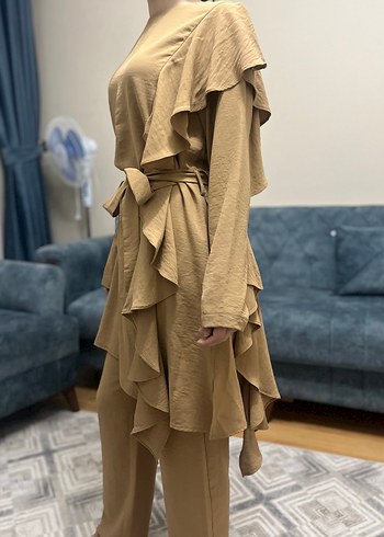 Bej Kadın Uzun Kollu Rahat Kesim Takım - Görsel 5