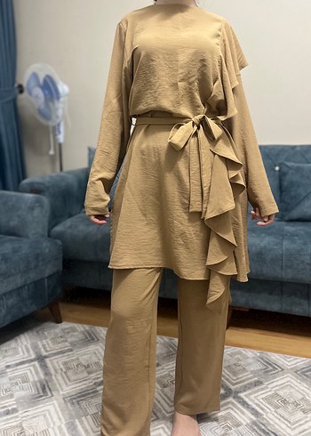 Bej Kadın Uzun Kollu Rahat Kesim Takım - Görsel 2