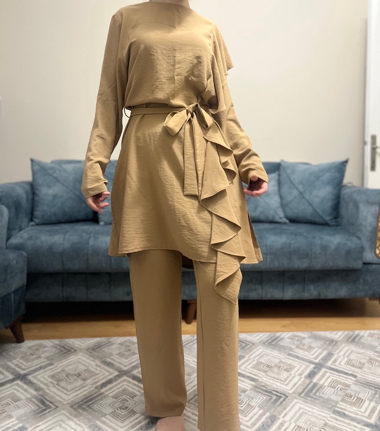 Bej Kadın Uzun Kollu Rahat Kesim Takım - Görsel 3