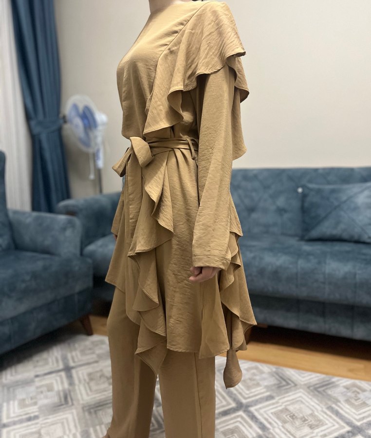 Bej Kadın Uzun Kollu Rahat Kesim Takım - Görsel 5