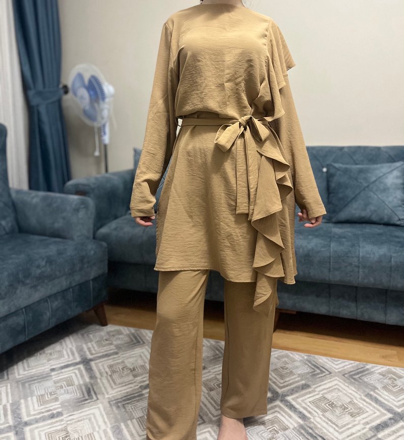 Bej Kadın Uzun Kollu Rahat Kesim Takım - Görsel 2