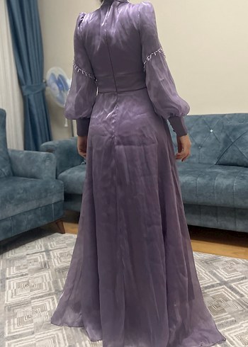 Uzun Mor Drapeli Kadın Abiye Elbise - Görsel 11