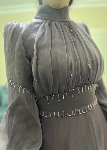 Uzun Mor Drapeli Kadın Abiye Elbise - Görsel 14