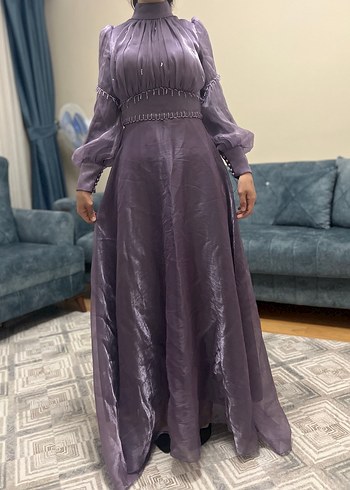 Uzun Mor Drapeli Kadın Abiye Elbise - Görsel 10