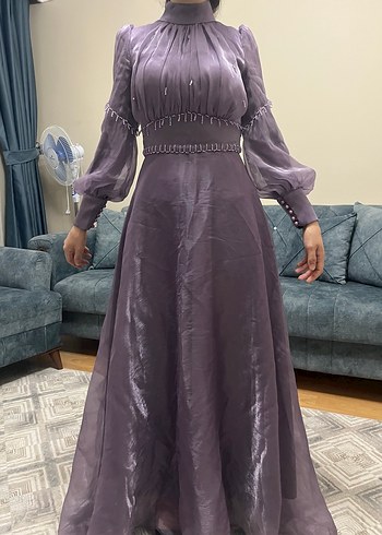 Uzun Mor Drapeli Kadın Abiye Elbise - Görsel 2