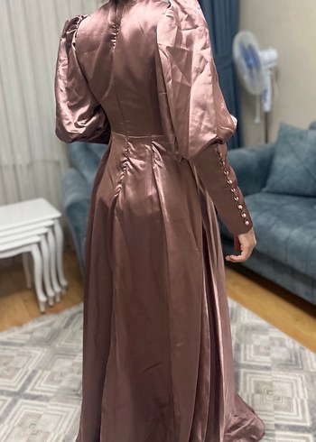 Uzun Kollu Drapeli Vintage Kadın Abiye Elbise - Görsel 10