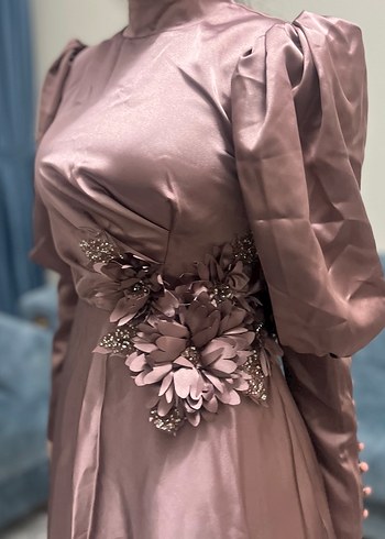 Uzun Kollu Drapeli Vintage Kadın Abiye Elbise - Görsel 8