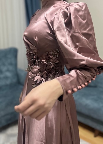 Uzun Kollu Drapeli Vintage Kadın Abiye Elbise - Görsel 6