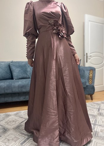 Uzun Kollu Drapeli Vintage Kadın Abiye Elbise - Görsel 9