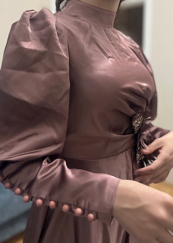 Uzun Kollu Drapeli Vintage Kadın Abiye Elbise - Görsel 5