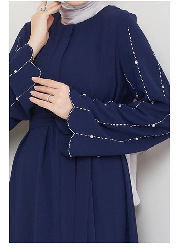 Taş Detaylı Kemerli Lacivert Ferace - Görsel 4