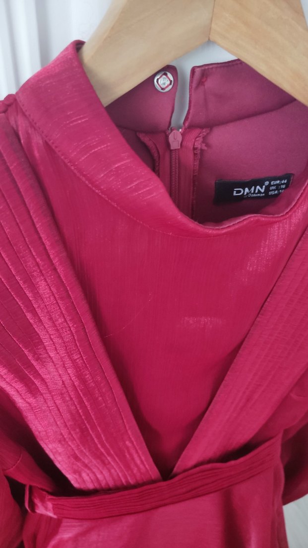 Kırmızı Drapeli Janjan Şifon Abiye Elbise - Görsel 3