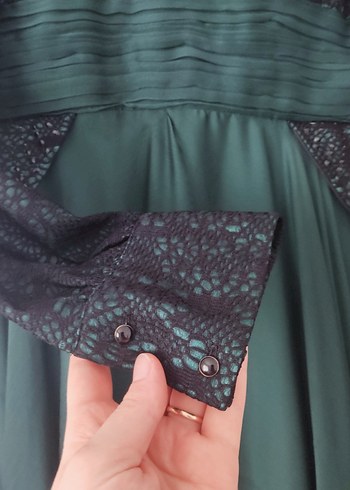 Drapeli Zümrüt Yeşili Abiye Elbise - Görsel 3