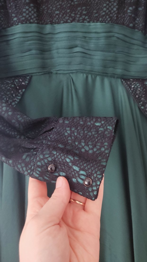 Drapeli Zümrüt Yeşili Abiye Elbise - Görsel 3