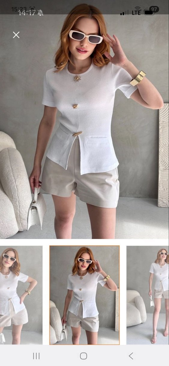 Beyaz  Gold Düğmeli Kadın bluz - Görsel 2