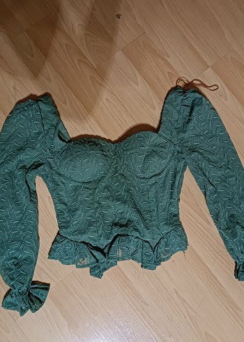 Dantel Detaylı Turkuaz Bohem Mini Bluz