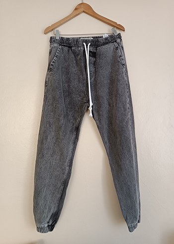 Gri Loose Fit Denim Jogger Pantolon