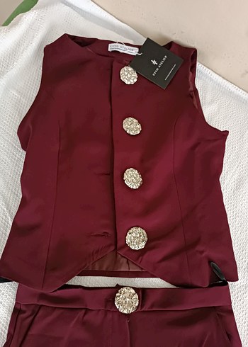 40 Beden EYYO Düğmeli Bordo Mini Yelek