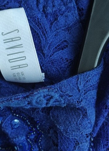 Koyu saks rengi harika dantel bluz. - Görsel 4