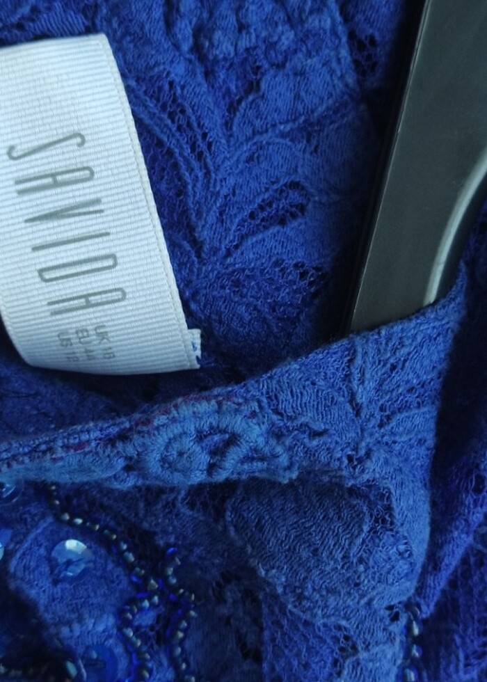 Koyu saks rengi harika dantel bluz. - Görsel 4