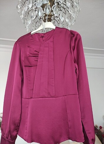 Mürdüm rengi saten bluz - Görsel 3