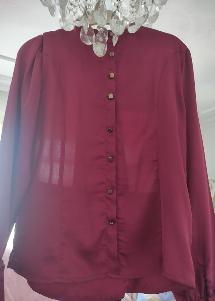 Mürdüm rengi saten bluz - Görsel 2