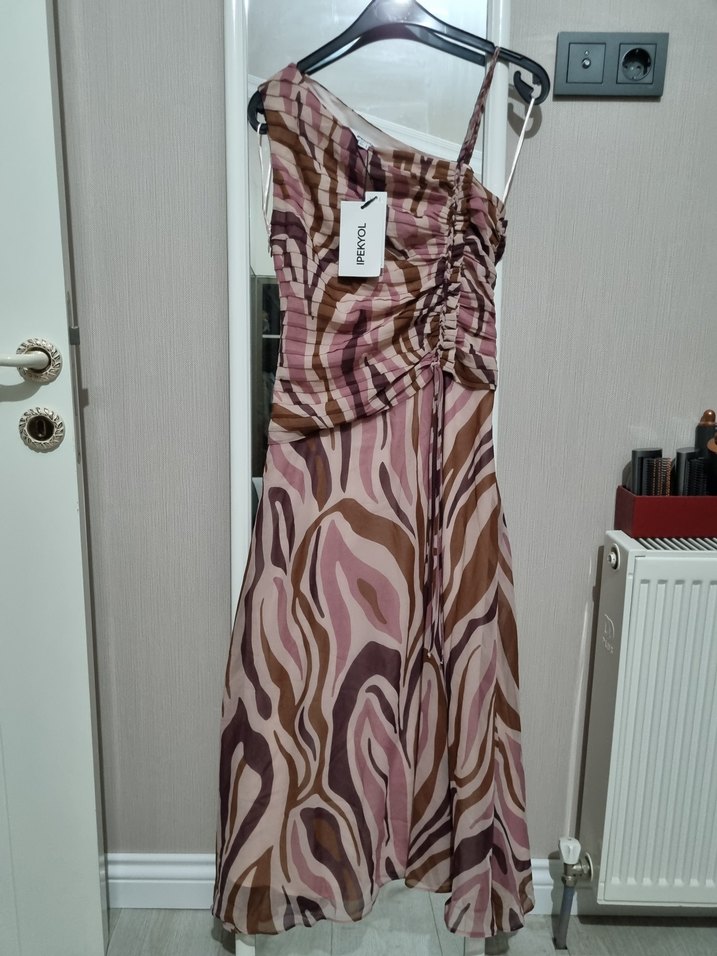 İpekyol Pembe Şifon Uzun Elbise - Görsel 4